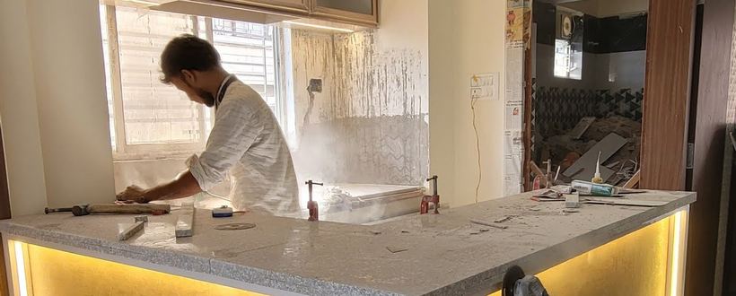 Granite kitchen countertop fitting in progress
