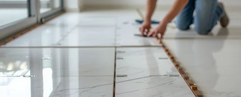 Marble floor tile fitting with spacers