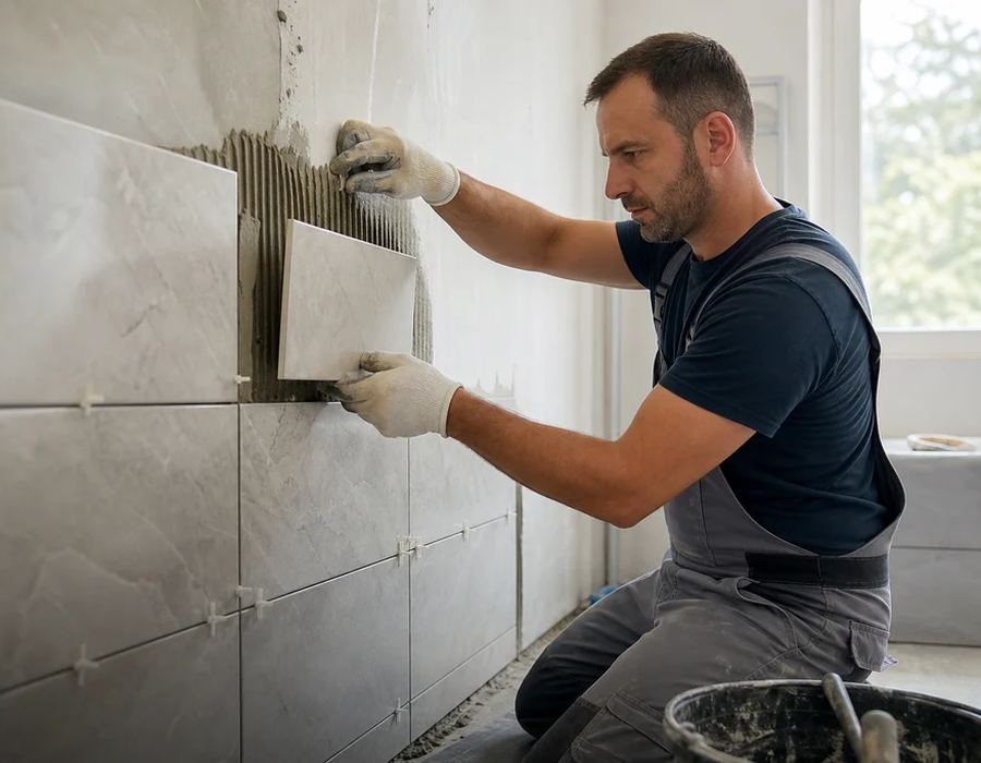 Tile installation work